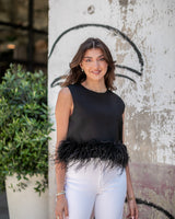 FLIRTY FEATHER TOP- BLACK